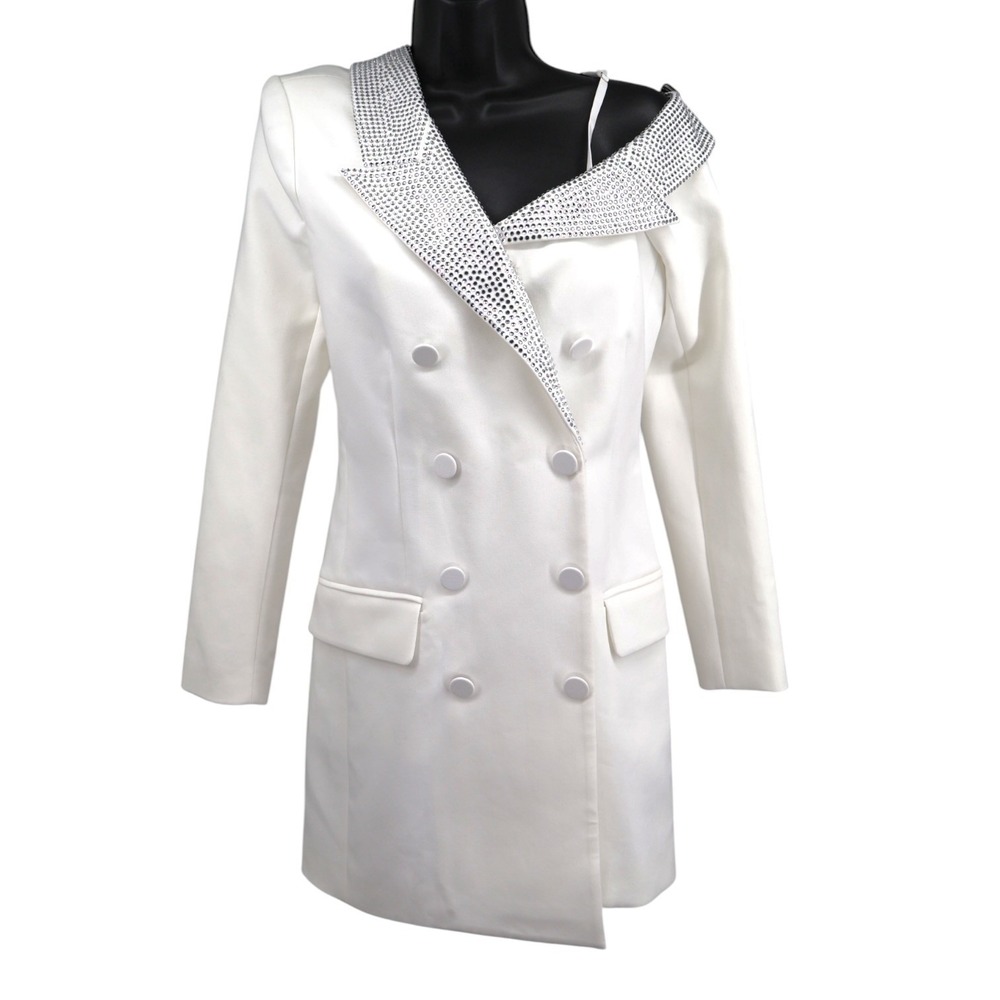 L'Agence Dorothea Crystal Lapel Asymmetric Blazer Dress White Tuxedo Mini S NWT